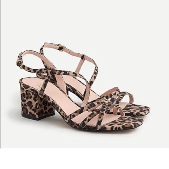 J. Crew Odette Strappy Block Heel Sandals in Leopard Suede Sz 8.5  and 9 Retro - Picture 1 of 9